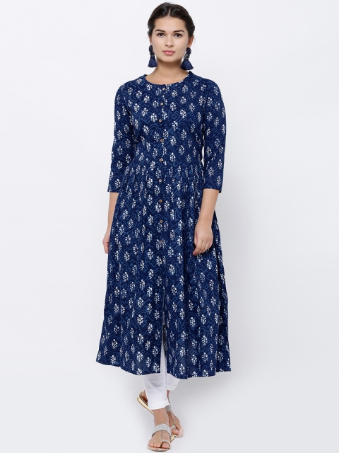 

Vishudh Women Blue & White Printed Anarkali Kurta