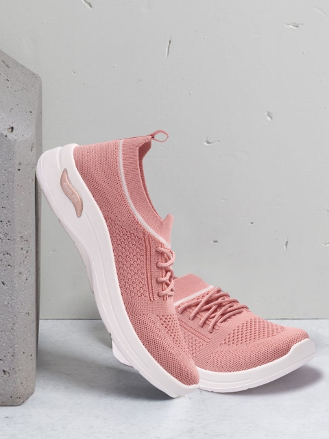 

RINDAS Women Peach-Coloured Woven Design Lightweight Sneakers