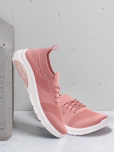 

RINDAS Women Peach-Coloured Woven Design Lightweight Sneakers