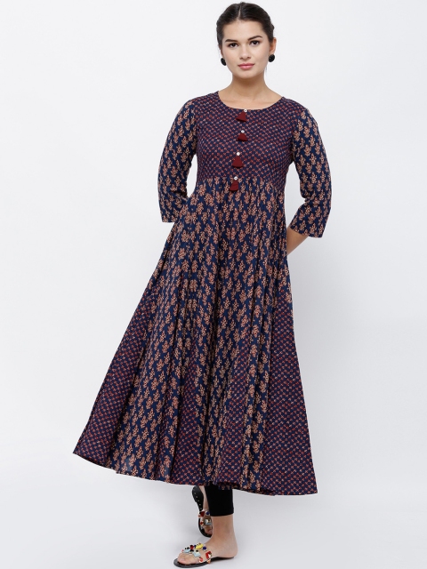 

Vishudh Women Blue & Red Printed Anarkali Kurta, Navy blue