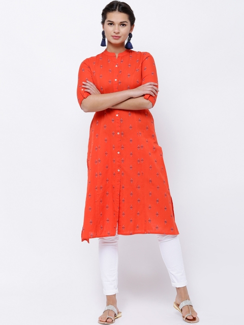 

Vishudh Women Orange Embroidered Straight Kurta