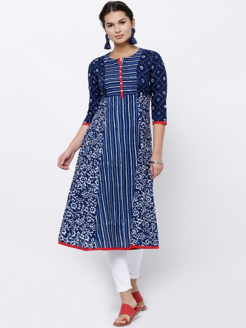 

Vishudh Women Blue & White Printed A-Line Kurta