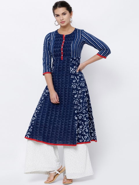 

Vishudh Women Navy & White Printed Anarkali Kurta, Navy blue