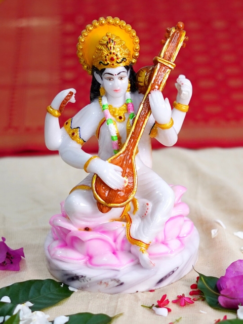 

Gallery99 White Saraswati Handpainted Idol Showpiece