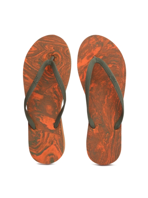 

Puma Women Olive Green & Orange First Flip Platform Marble Printed Flip-Flops