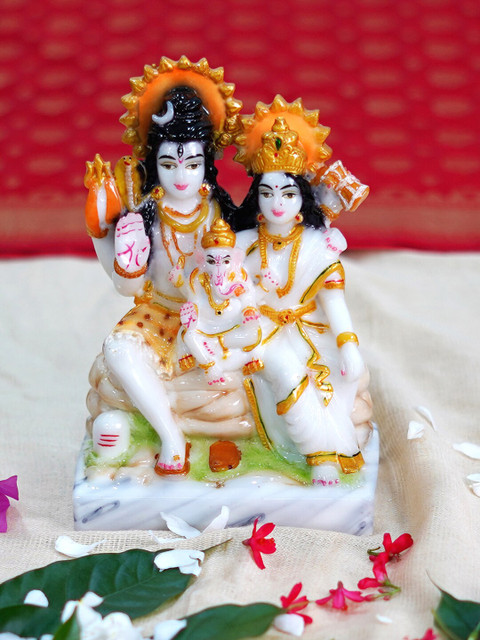 

Gallery99 White & Gold-Toned Shiv Parivar Handpainted Showpiece