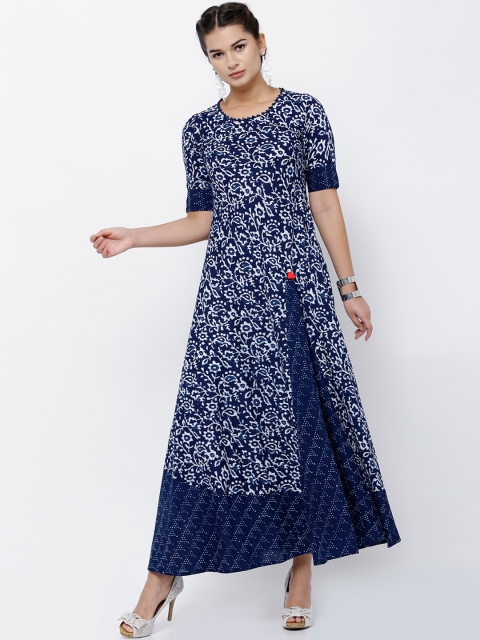 

Vishudh Women Navy & White Printed Anarkali Kurta, Navy blue