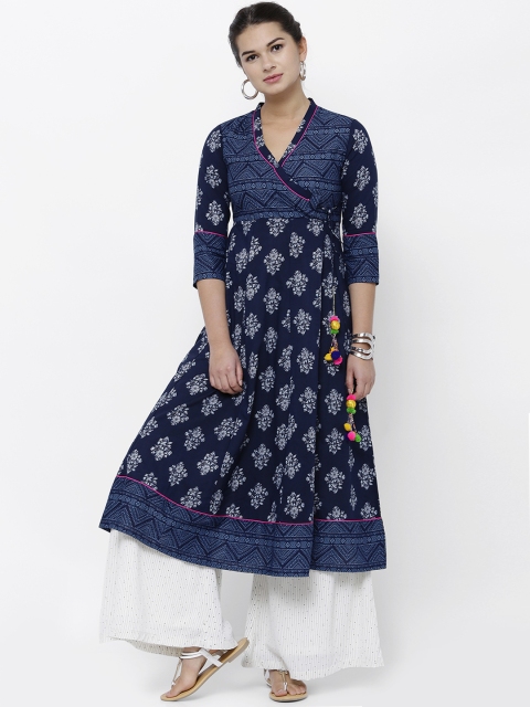 

Vishudh Women Navy Blue & White Printed Anarkali Kurta