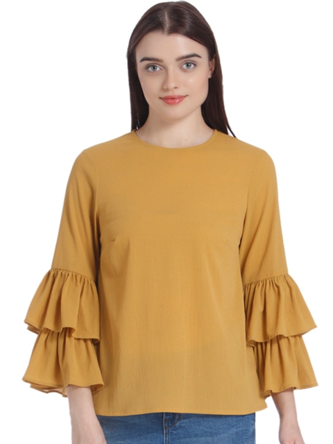  Vero Moda Women Mustard Yellow Solid Top with Bell Sleeves