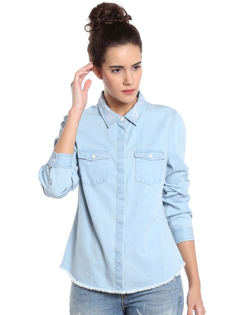 

Vero Moda Women Blue Solid Denim Shirt