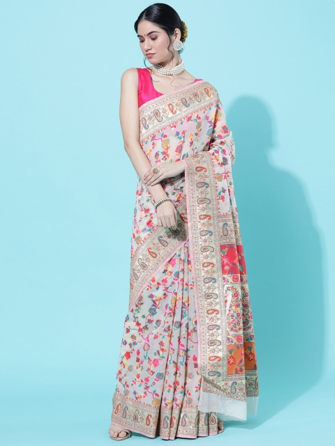 

GAJARAI Women Off White & Red Floral Silk Cotton Saree