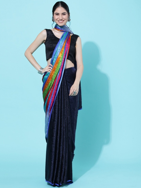 

GAJARAI Black & Blue Ethnic Motifs Silk Blend Saree