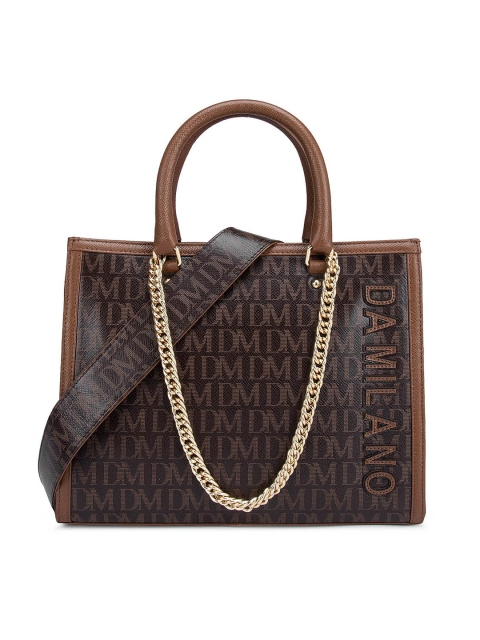 

Da Milano Brown Printed Leather Oversized Structured Satchel with Quilted