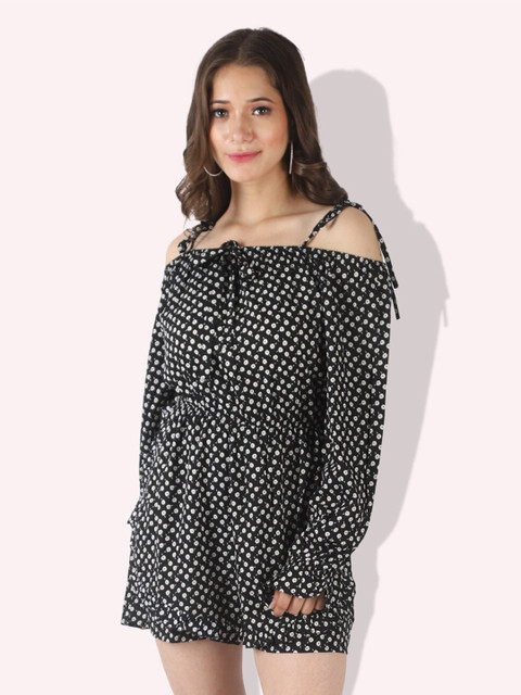 

PRETTY LOVING THING Black & White Off-Shoulder Printed Jumpsuit