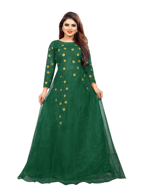 

APNISHA Green Embellished Net Ethnic Maxi Maxi Dress