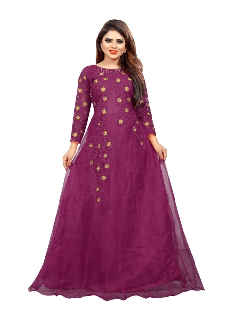 

APNISHA Women Purple Embellished Net Semi-Stitched Maxi Dress