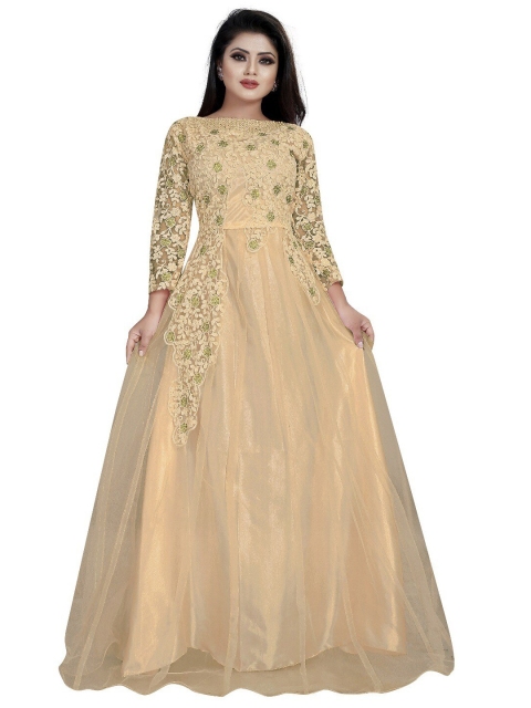

APNISHA Beige Embroidered Net Ethnic Maxi Dress