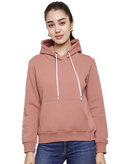 

DECHEN Women Pink Hooded Fleece Sweatshirt