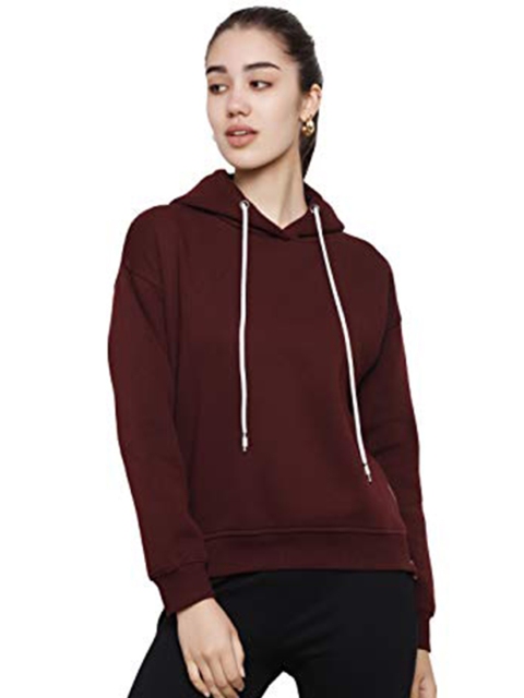 

DECHEN Women Maroon Hooded Sweatshirt