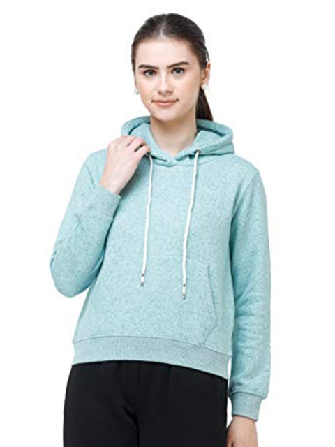 

DECHEN Women Green Hooded Sweatshirt