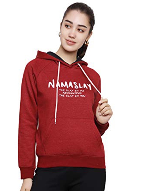 

DECHEN Women Maroon Printed Hooded Sweatshirt