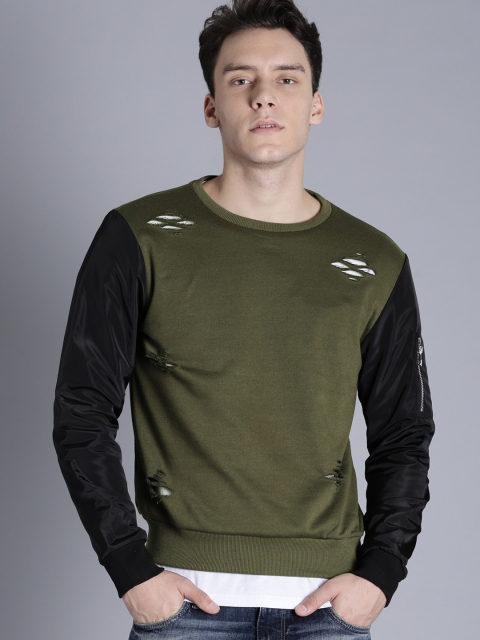 

Kook N Keech Men Olive Green Solid Sweatshirt