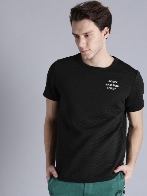 

Kook N Keech Men Black Quilted Curved Hem T-shirt