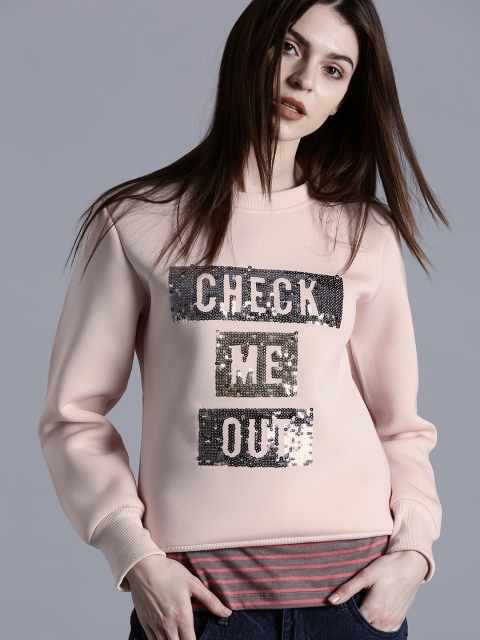 

Kook N Keech Women Peach-Coloured Sequinned Detail Sweatshirt