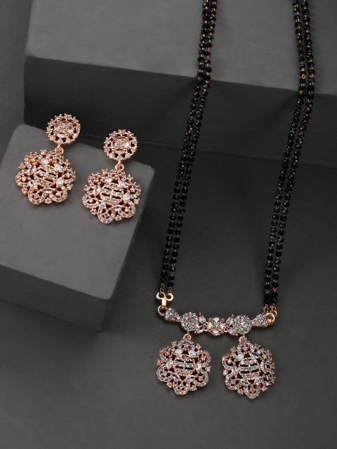 

Vita Bella Rose Gold-Plated Rose Gold-Toned CZ Studded & Beaded Mangalsutra