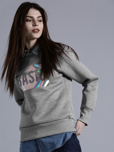 

Kook N Keech Women Grey Melange Printed Sweatshirt