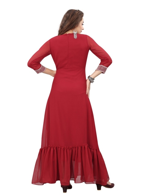 

APNISHA Women Red Ethnic Motifs Georgette Ethnic Maxi Dress