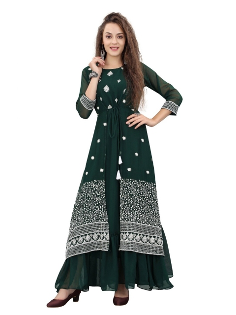 

APNISHA Green Georgette Ethnic Maxi Semi-Stitched Dress
