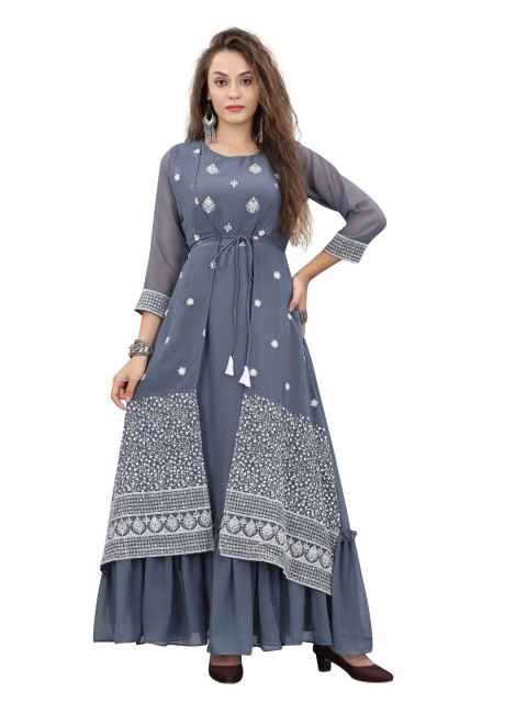 

APNISHA Grey Georgette Ethnic Maxi Dress