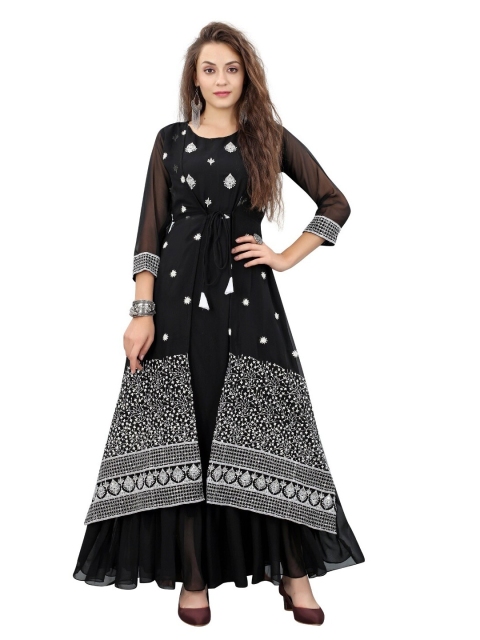 

APNISHA Women Black & White Georgette Maxi Dress