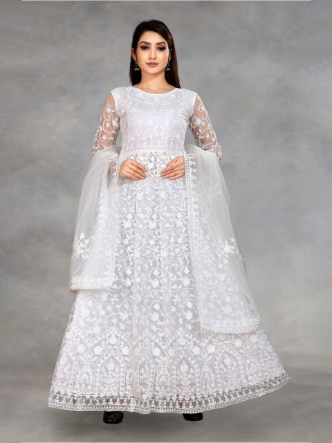 

APNISHA Women White Embroidered Net Ethnic Maxi Dress