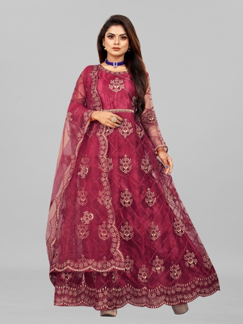 

APNISHA Maroon Ethnic Motifs Net Ethnic Maxi Maxi Dress