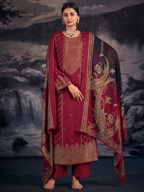 

Stylee LIFESTYLE Maroon & Gold-Toned Printed Unstitched Dress Material
