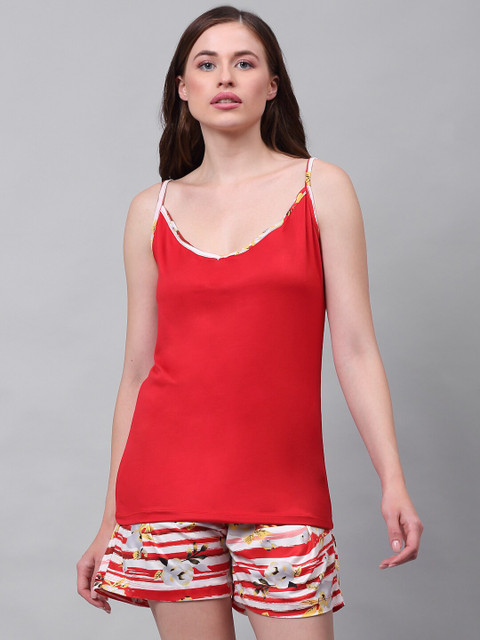 

NEUDIS Women Red & White Night suit