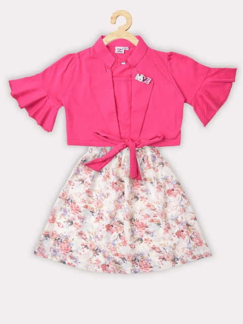 

POMY & JINNY Girls Pink & Cream-Coloured Floral Shirt Dress