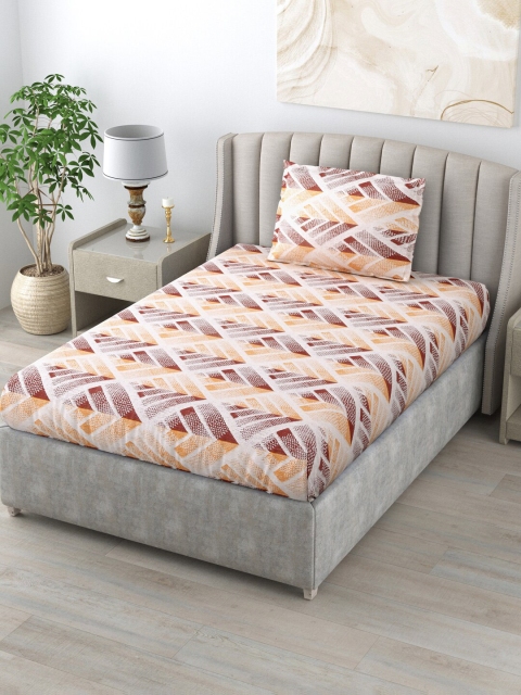 

BOMBAY DYEING White & Brown Geometric Dream Lover 104 TC Single Bedsheet with 1 Pillow Covers