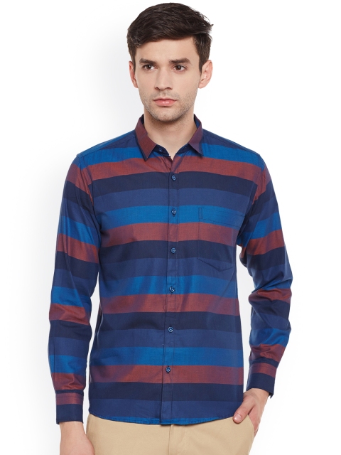 

DENNISON Men Navy & Red Comfort Slim Fit Striped Casual Shirt, Navy blue