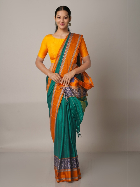 

Unnati Silks Green & Orange Pure Cotton Narayan Peth Saree