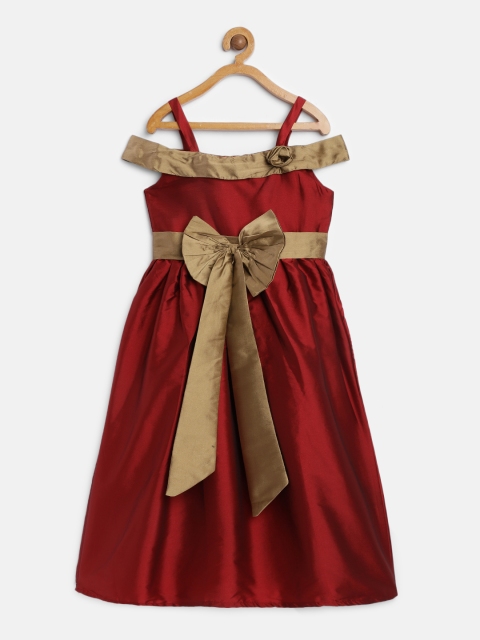 

A.T.U.N All Things Uber Nice Girls Maroon & Gold-coloured Solid Fit and Flare Dress