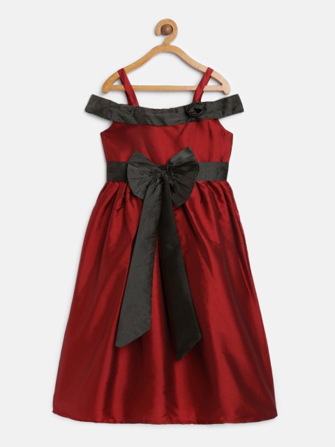 

A.T.U.N All Things Uber Nice Girls Maroon & Black Solid Fit and Flare Dress