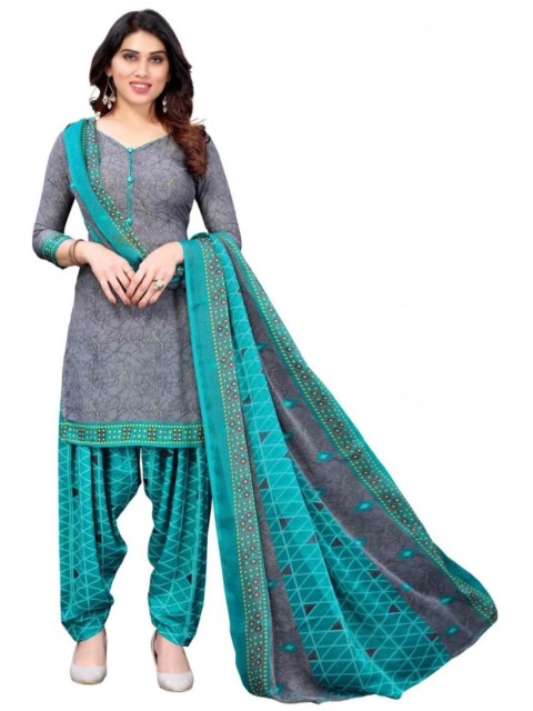 

INDIAN HERITAGE Women Grey & Teal Printed Unstitched Dress Material
