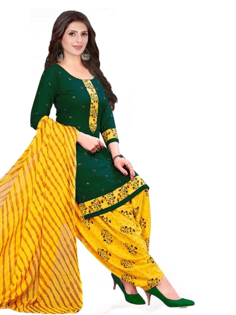 

INDIAN HERITAGE Green & Yellow Printed Unstitched Dress Material