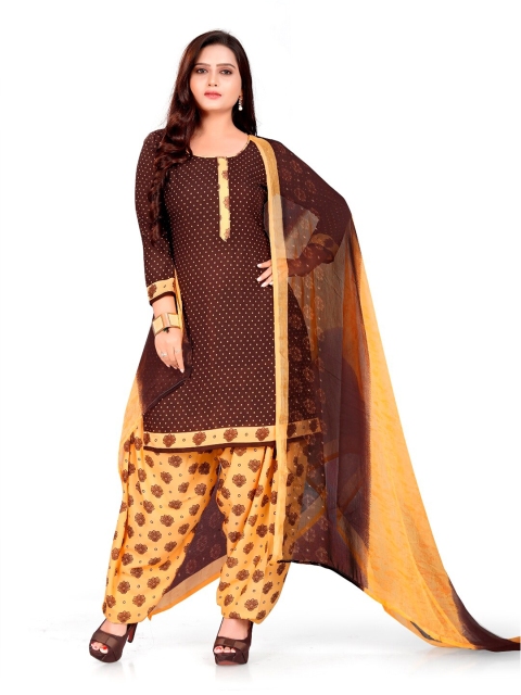 

INDIAN HERITAGE Brown & Yellow Printed Unstitched Dress Material