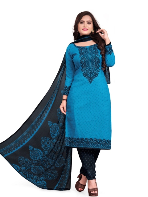 

INDIAN HERITAGE Blue & Black Printed Unstitched Dress Material