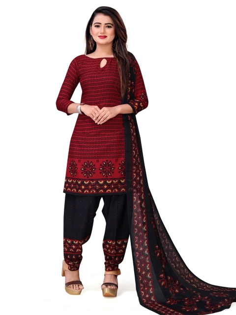 

INDIAN HERITAGE Maroon & Black Printed Unstitched Dress Material