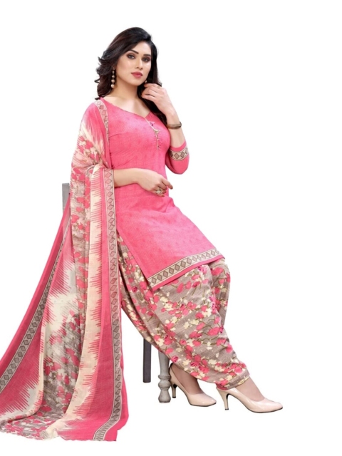 

INDIAN HERITAGE Women Pink & Grey Printed Unstitched Dress Material